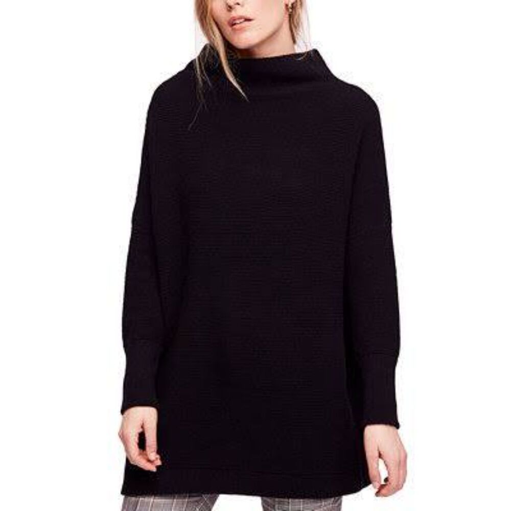Free People Black Ottoman Slouchy Ribbed Sweater Size Small